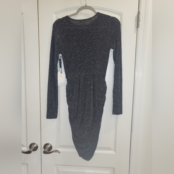 3. NWT LEITH BLACK MULTICOLOR GLITTER RUCHED DRESS SIZE XS - Picture 4 of 6
